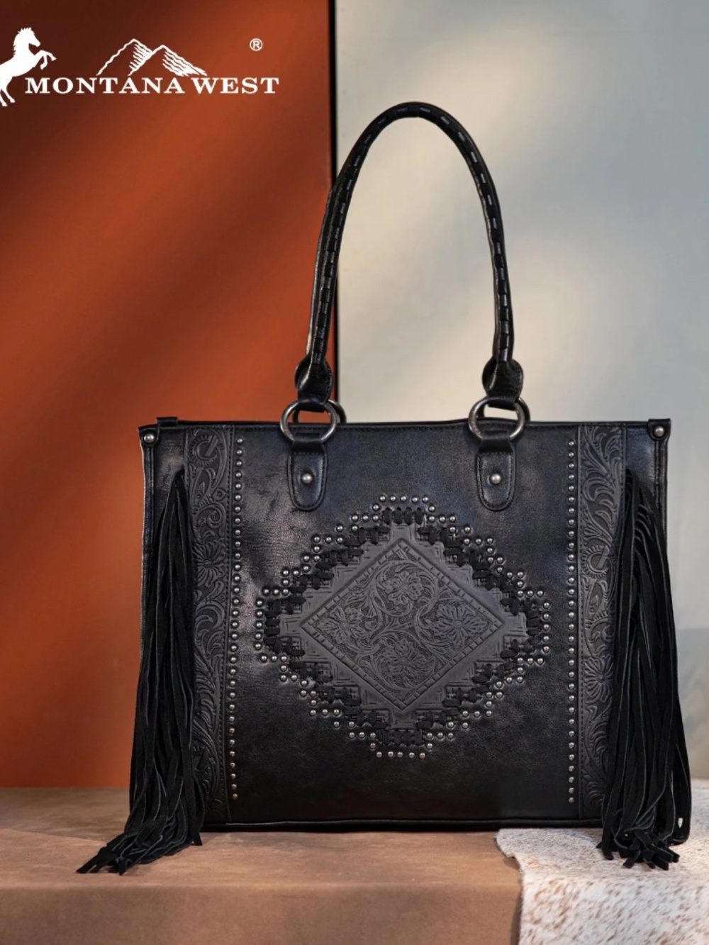 Montana West Tool Fringe Collection Concealed Carry Wide Tote Black
